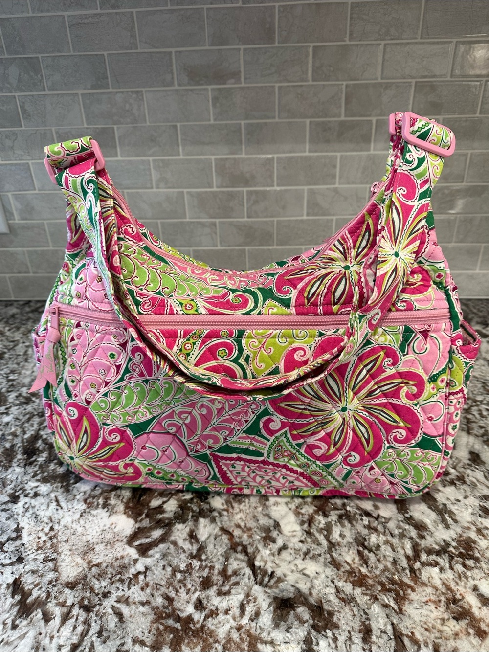 Vera Bradley Retired Pinwheel Pink Cargo Sling Bag Adjustable Shoulder Strap - Picture 5 of 14